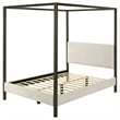 Pemberly Row Queen Canopy Bed w/ Padded Headboard & Bronze 4 Post Frame in Ivory