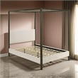 Pemberly Row Queen Canopy Bed w/ Padded Headboard & Bronze 4 Post Frame in Ivory