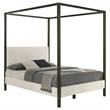Pemberly Row King Canopy Bed w/ Padded Headboard & Bronze 4 Post Frame in Ivory