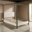 Pemberly Row King Canopy Bed w/ Padded Headboard & Bronze 4 Post Frame in Ivory