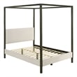 Pemberly Row King Canopy Bed w/ Padded Headboard & Bronze 4 Post Frame in Ivory
