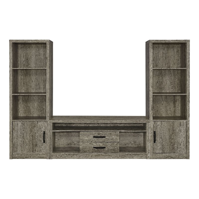 Pemberly Row TV Entertainment Console w/ 2 Media Towers & 8 Compartments in Gray