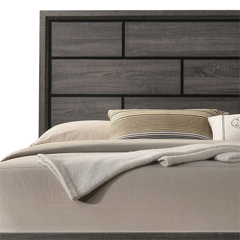 Pemberly Row Queen Bed with Brick Pattern Panel Headboard in Gray and Black