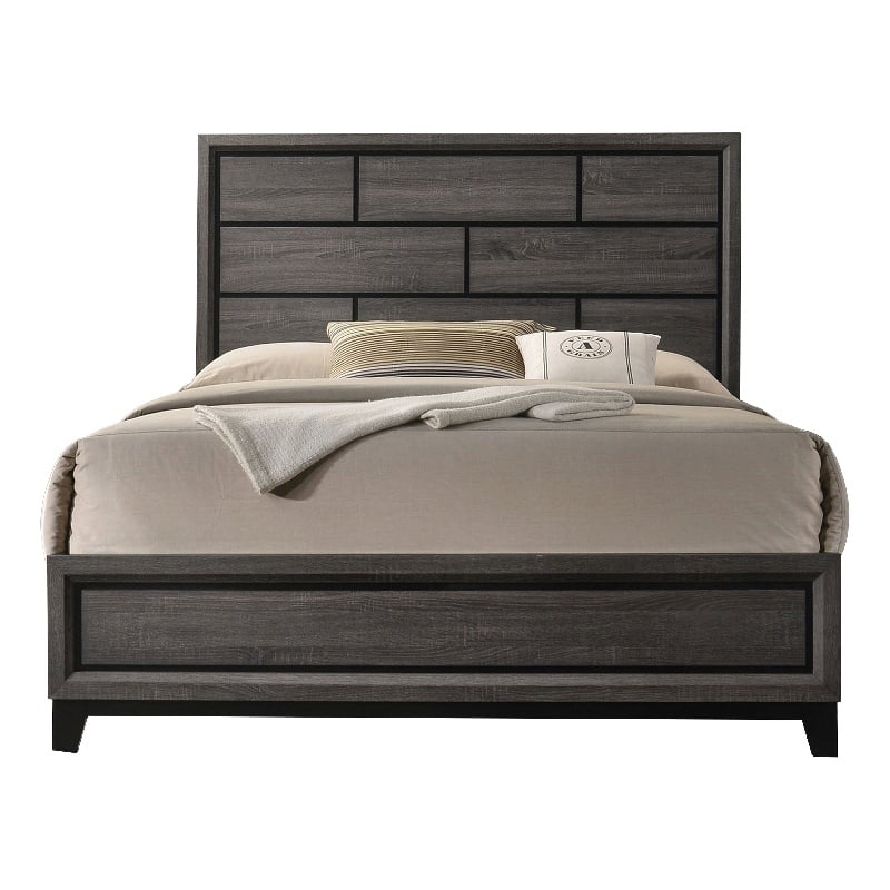 Pemberly Row Twin Bed with Brick Pattern Panel Headboard in Gray and Black