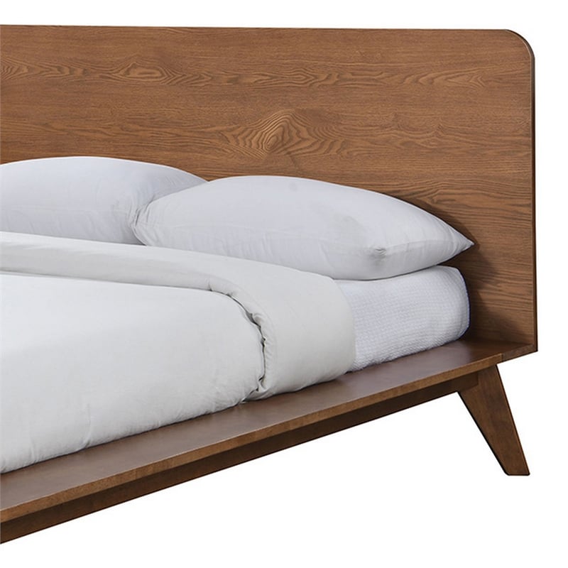 Pemberly Row Queen Platform Bed w/ Panel Headboard & Tapered Legs - Walnut Brown
