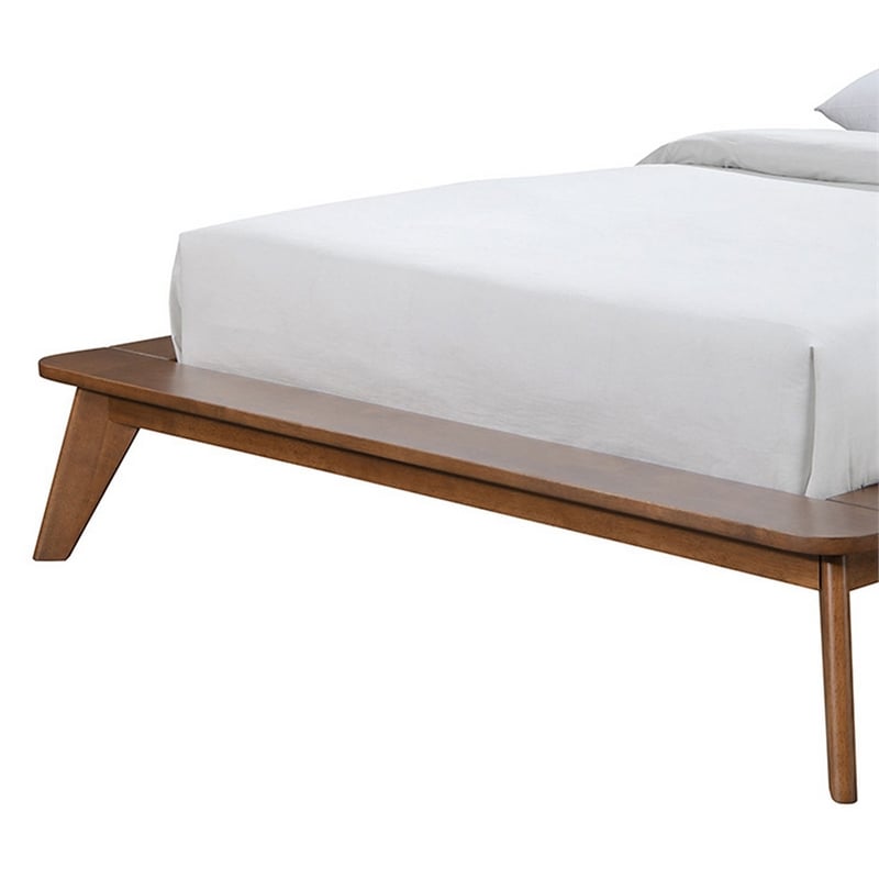 Pemberly Row Queen Platform Bed w/ Panel Headboard & Tapered Legs - Walnut Brown