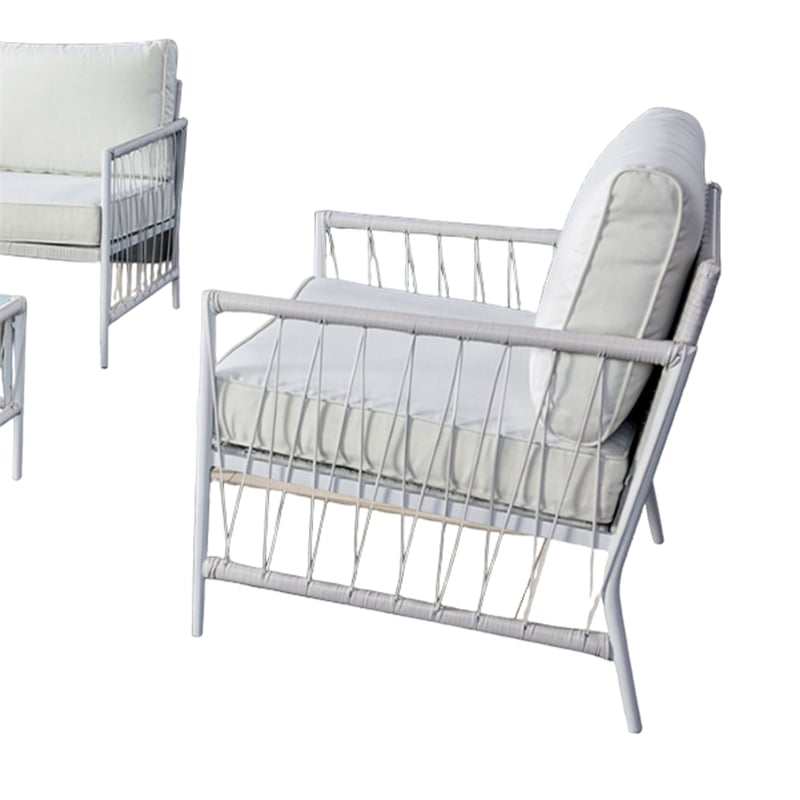 Pemberly Row 4 Piece Outdoor Patio Set with Wicker Sofa and Glass Table in White
