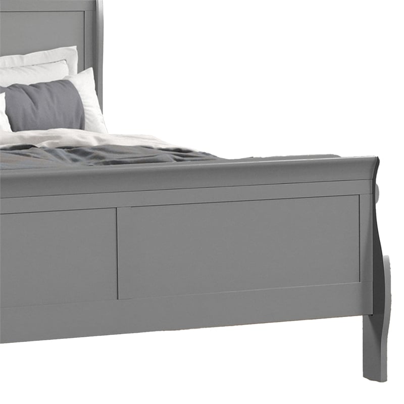 Pemberly Row Queen Sleigh Bed with Panel Headboard & Bracket Feet in Light Gray