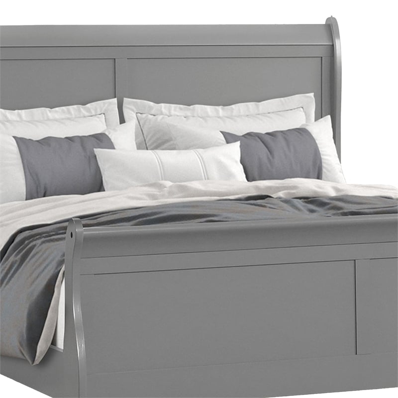 Pemberly Row Queen Sleigh Bed with Panel Headboard & Bracket Feet in Light Gray