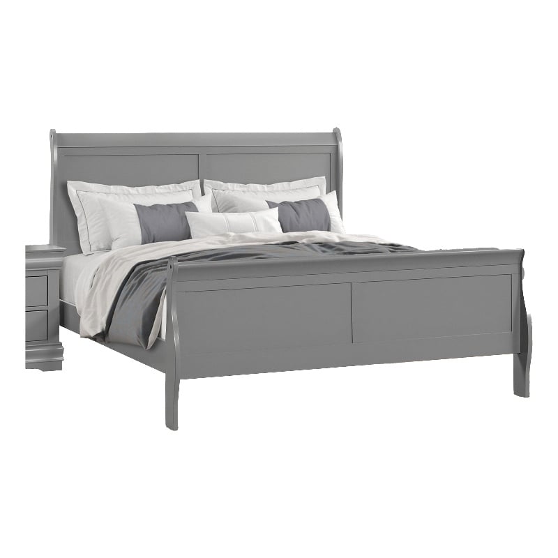 Pemberly Row Twin Sleigh Bed with Panel Headboard and Bracket Feet in Light Gray