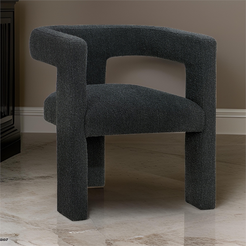Pemberly Row Accent Side Chair with Curved Design in Black Boucle