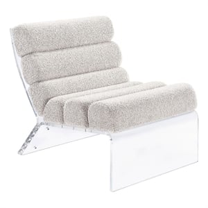 Pemberly Row Armless Chair with Ivory Boucle Channel Tufting & Acrylic Frame