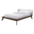 Pemberly Row Queen Platform Bed w/ Beige Boucle Winged Headboard in Walnut Brown