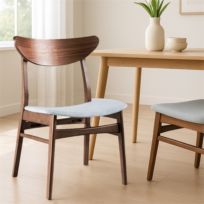Pemberly Row Set of 2 Side Dining Chairs with Curved Panel Back in Gray & Walnut