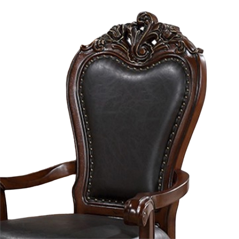Pemberly Row 2Pc Carved Dining Armchairs with Faux Leather & Cabriole Legs