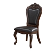 Pemberly Row Set of 2 Carved Side Dining Chairs w/ Faux Leather in Cherry Brown