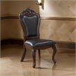 Pemberly Row Set of 2 Carved Side Dining Chairs w/ Faux Leather in Cherry Brown