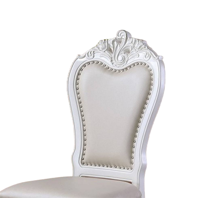 Pemberly Row Set of 2 Carved Side Dining Chairs with Faux Leather in White