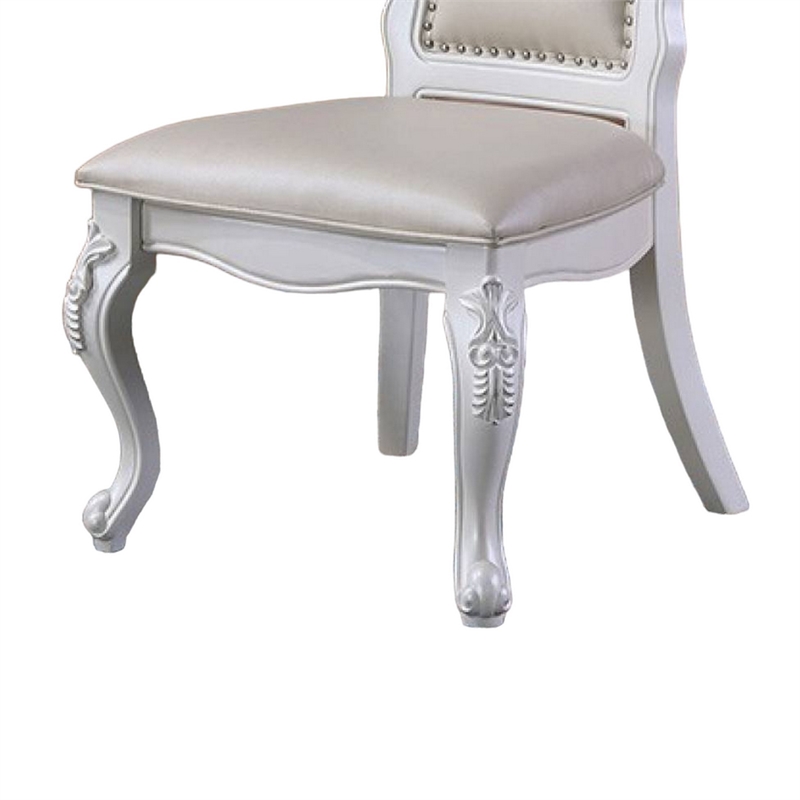 Pemberly Row Set of 2 Carved Side Dining Chairs with Faux Leather in White