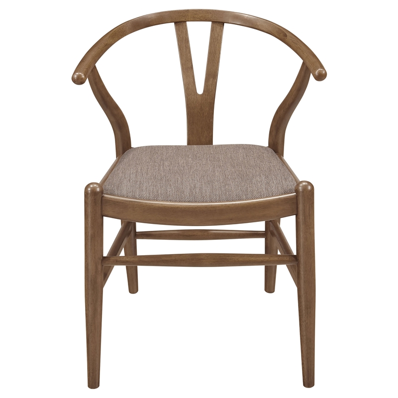 Pemberly Row 2Pc Y Shape Wishbone Dining Chairs w/ Fabric Seats in Walnut Brown