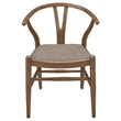 Pemberly Row 2Pc Y Shape Wishbone Dining Chairs w/ Fabric Seats in Walnut Brown