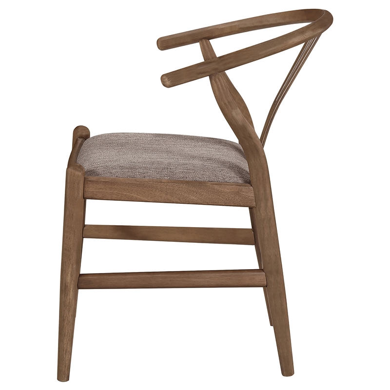 Pemberly Row 2Pc Y Shape Wishbone Dining Chairs w/ Fabric Seats in Walnut Brown