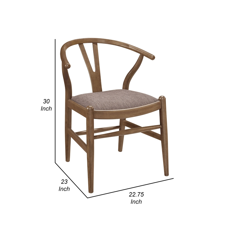 Pemberly Row 2Pc Y Shape Wishbone Dining Chairs w/ Fabric Seats in Walnut Brown