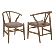 Pemberly Row 2Pc Y Shape Wishbone Dining Chairs w/ Fabric Seats in Walnut Brown