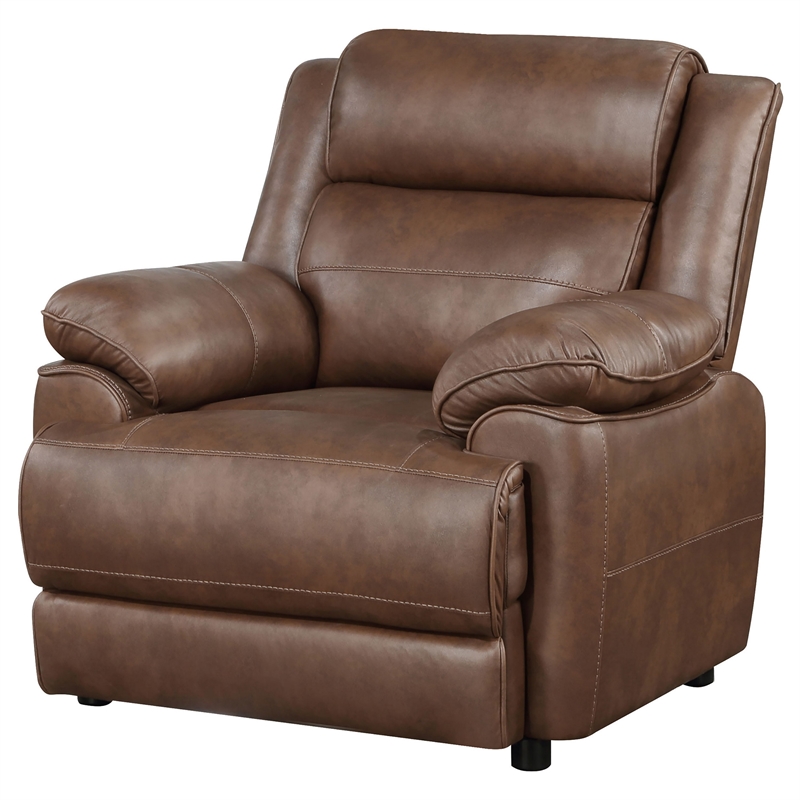 Pemberly Row Accent Chair with Pillow Top Arms in Brown Faux Leather