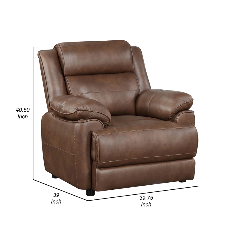 Pemberly Row Accent Chair with Pillow Top Arms in Brown Faux Leather