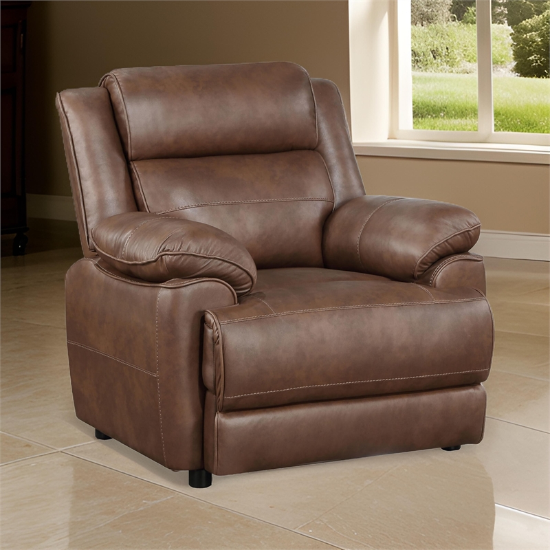 Pemberly Row Accent Chair with Pillow Top Arms in Brown Faux Leather