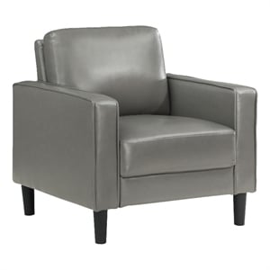Pemberly Row Accent Chair with Modern Track Arms in Gray Faux Leather