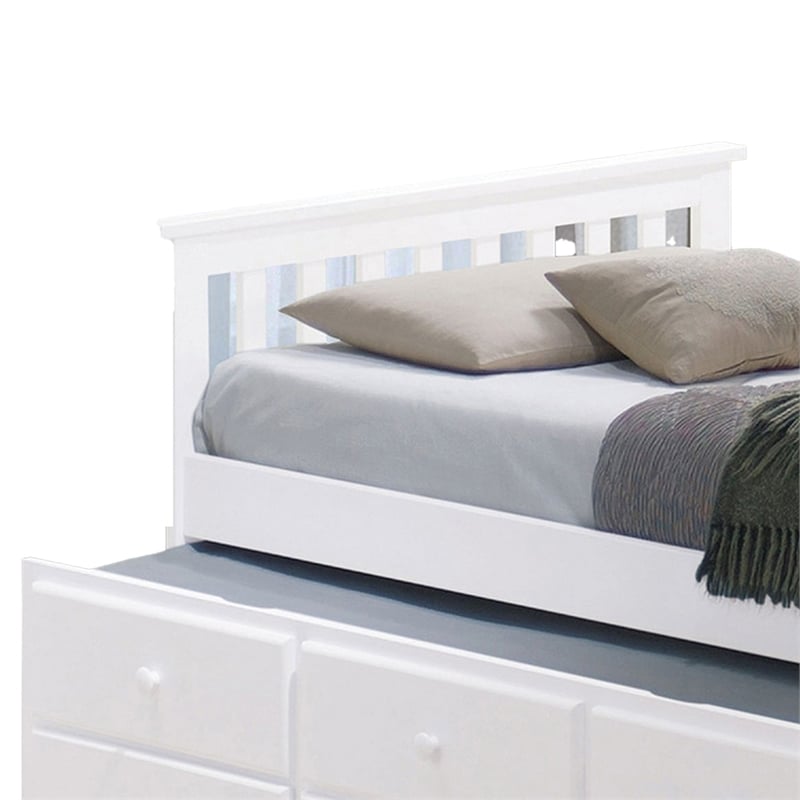 Pemberly Row Twin Captain Bed with Trundle and 3 Drawer Storage in White