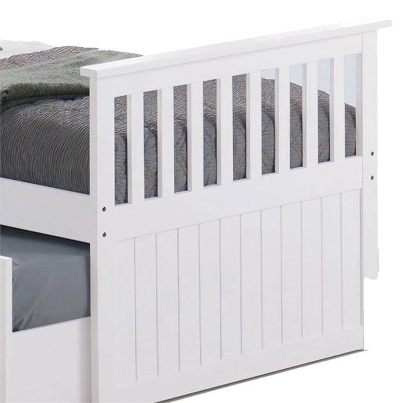 Pemberly Row Twin Captain Bed with Trundle and 3 Drawer Storage in White