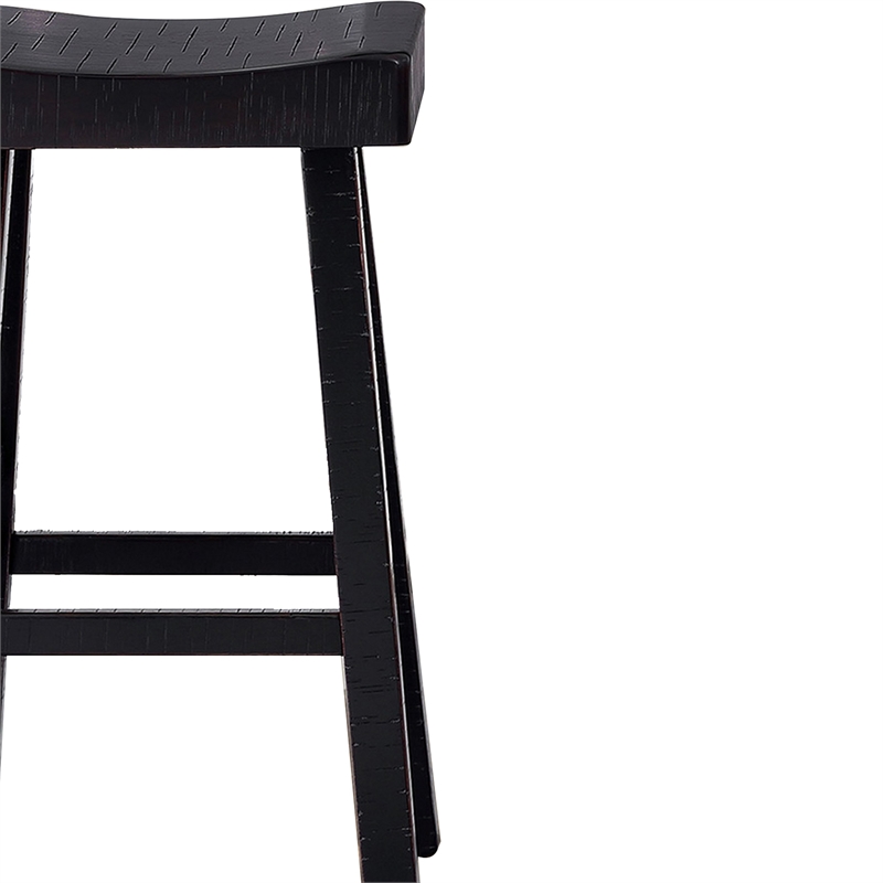 Pemberly Row Barstool Set of 2 with Saddle Seat in Black Solid Wood