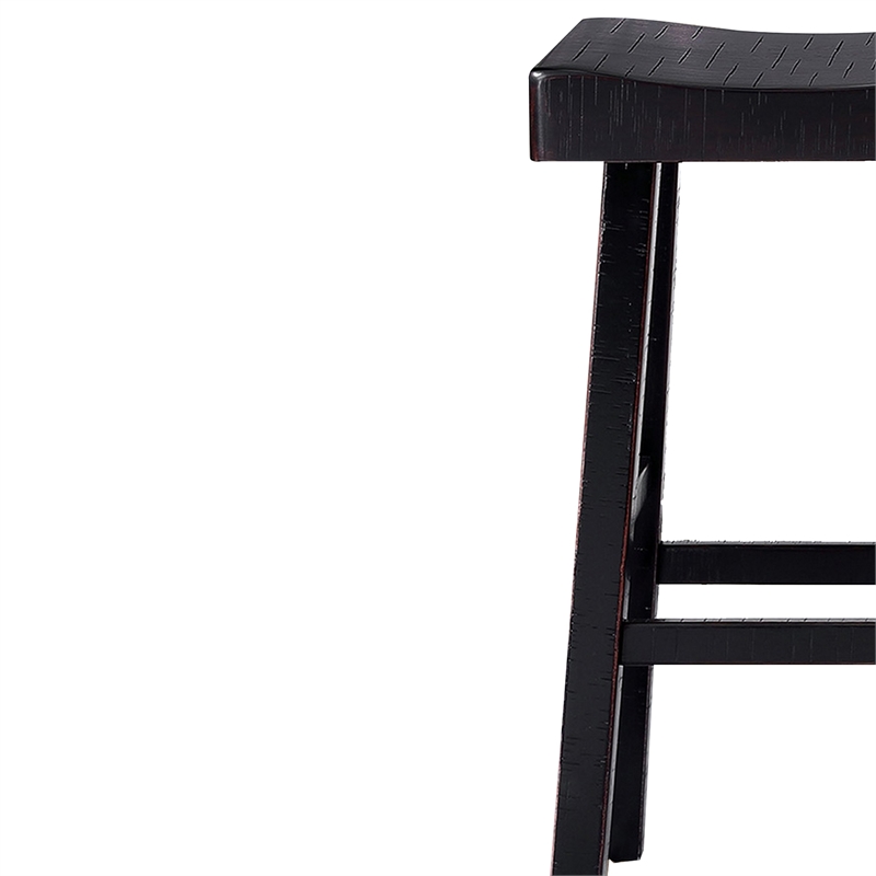 Pemberly Row Barstool Set of 2 with Saddle Seat in Black Solid Wood