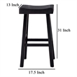 Pemberly Row Barstool Set of 2 with Saddle Seat in Black Solid Wood