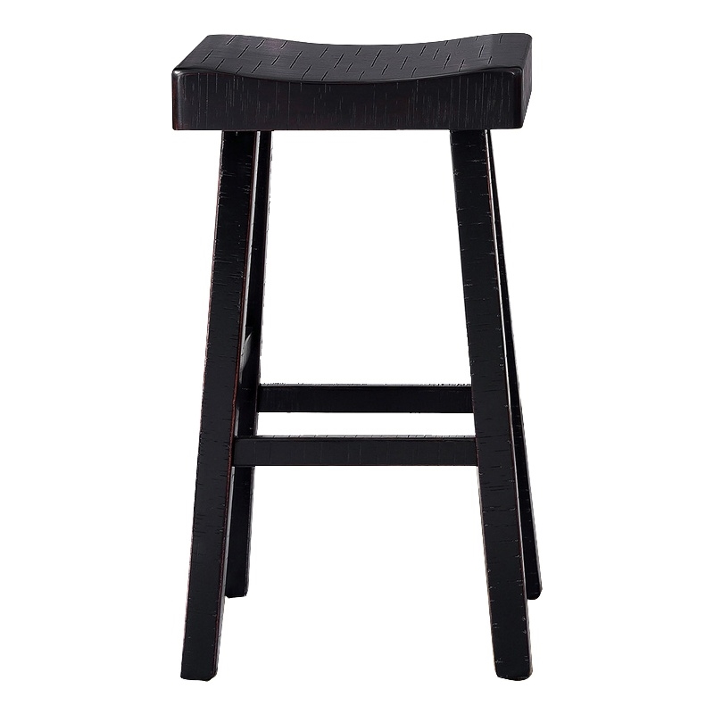 Pemberly Row Barstool Set of 2 with Saddle Seat in Black Solid Wood