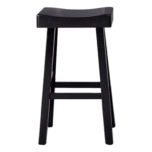 Pemberly Row Barstool Set of 2 with Saddle Seat in Black Solid Wood