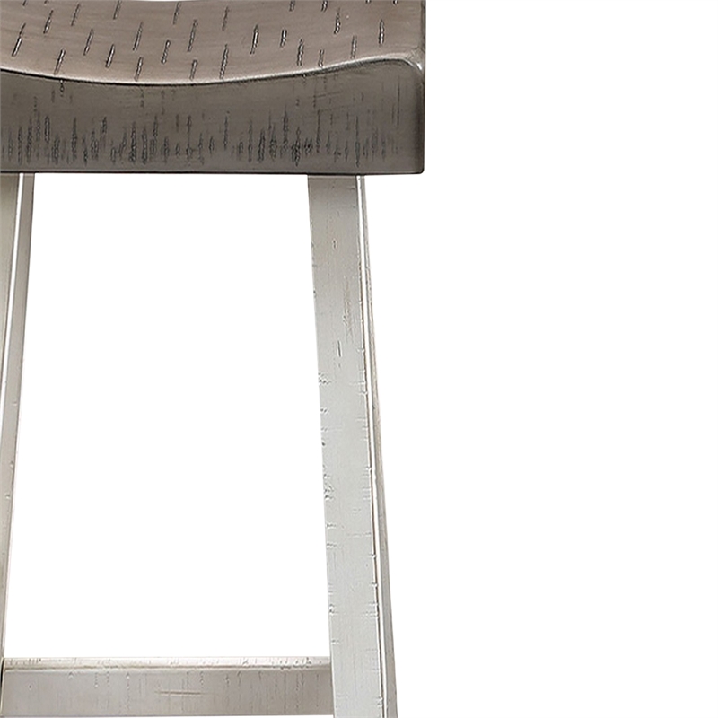 Pemberly Row Barstool Set of 2 with Saddle Seat in Dark Gray and White Wood