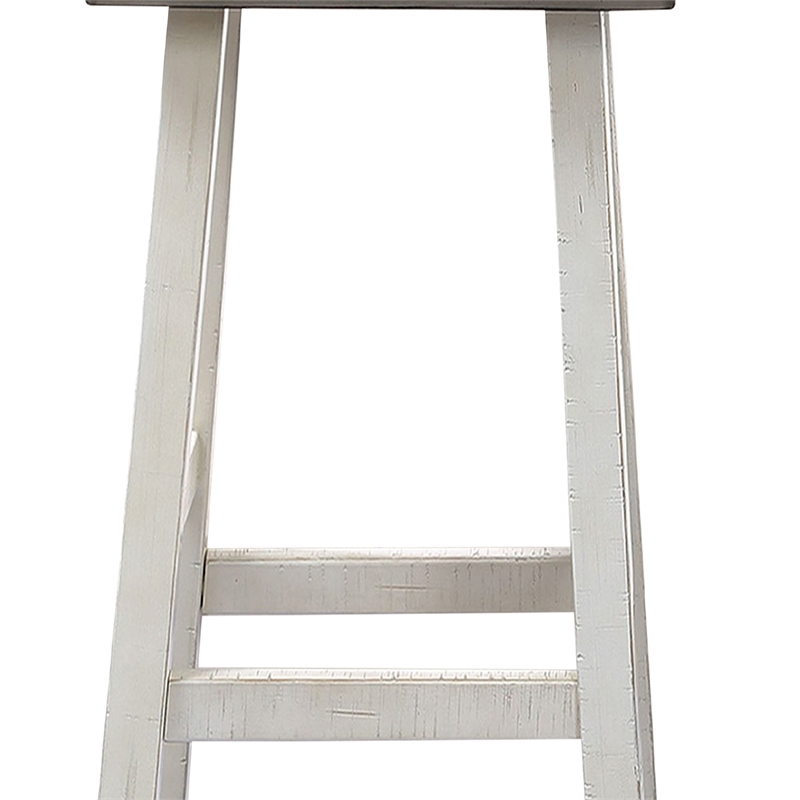 Pemberly Row Barstool Set of 2 with Saddle Seat in Dark Gray and White Wood