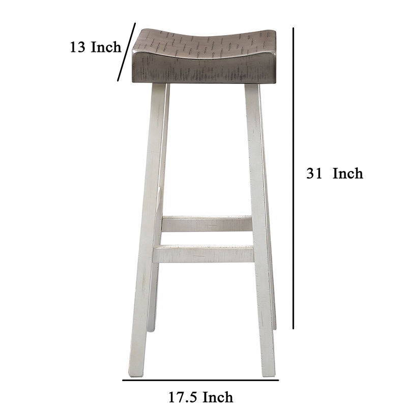 Pemberly Row Barstool Set of 2 with Saddle Seat in Dark Gray and White Wood