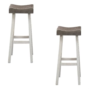 Pemberly Row Barstool Set of 2 with Saddle Seat in Dark Gray and White Wood
