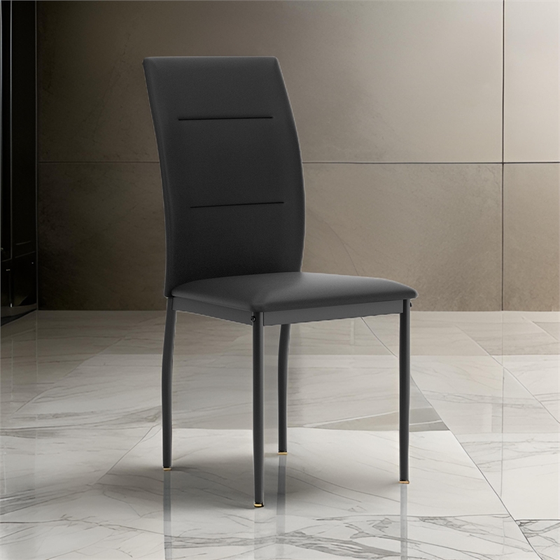 Pemberly Row Side Dining Chair Set of 2 with Curved Back in Black Faux Leather