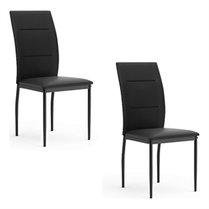 Pemberly Row Side Dining Chair Set of 2 with Curved Back in Black Faux Leather