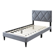 Pemberly Row Full Size Bed with Tufted Diamond Stitch Headboard in Gray Velvet