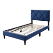 Pemberly Row Full Bed with Tufted Diamond Stitch Headboard in Navy Blue Velvet