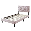 Pemberly Row Full Bed with Tufted Diamond Stitch Headboard in Light Pink Velvet