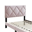 Pemberly Row Twin Bed with Tufted Diamond Stitch Headboard in Light Pink Velvet