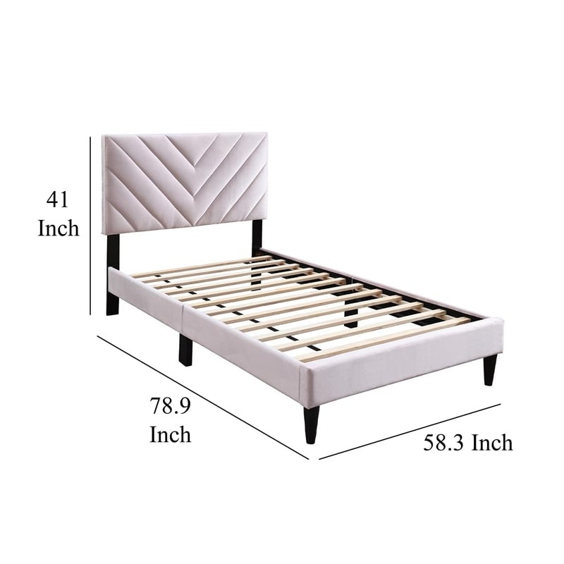 Pemberly Row Twin Bed with Chevron Stitch Tufted Headboard in Navy Velvet
